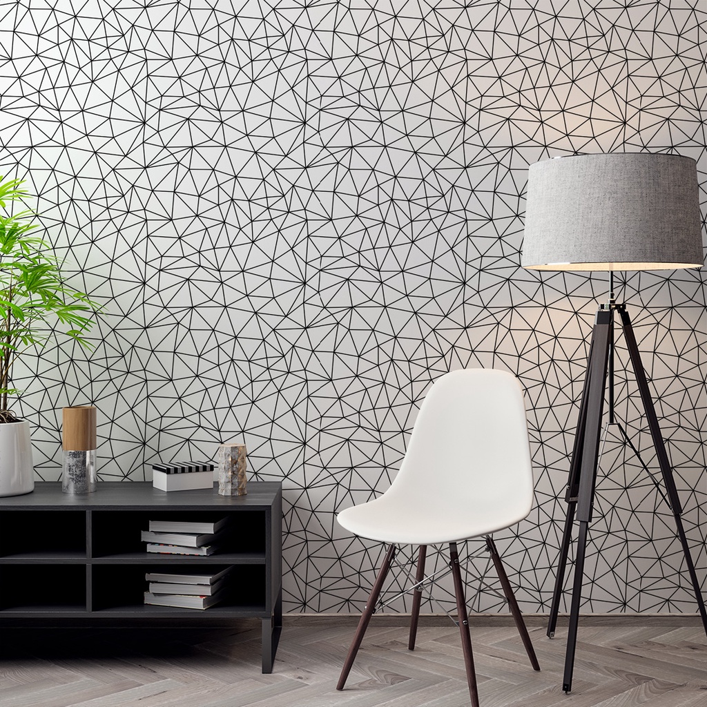 Papel de Parede Adesivo Zara Silver Branco e Preto Triangulos Pequenos Adesivo Lavável - Pro Decor