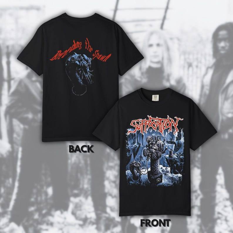 Music.Soul Camiseta Unissex Suffocation Banda Metal Estampa Breeding The Spawn Modern Confortável Estilosa Casual