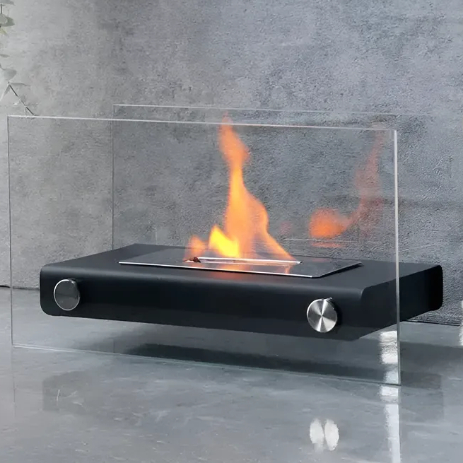 Lareira Portátil Cor Preto 35cm Modern de Metal Vidro Temperado - Mai Home