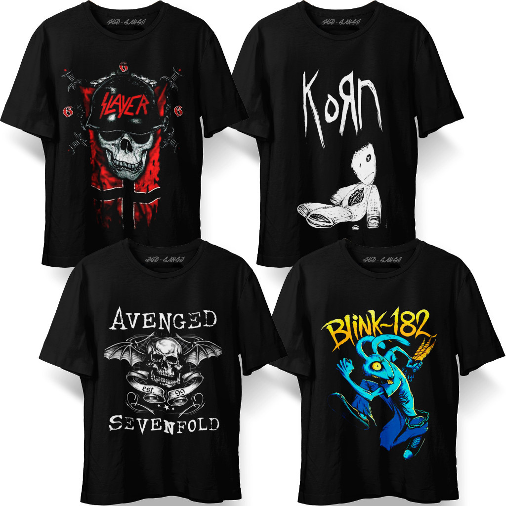 Camiseta Unissex Banda Rock Korn Slayer Blink-182 Avenged Sevenfold Camisa Algodão Premium