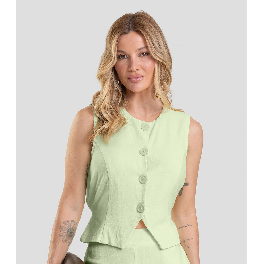 Colete Feminino em Tecido Linho Dianna Verde