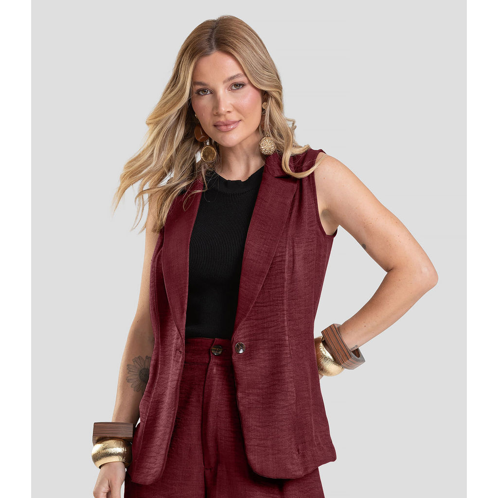 Colete Feminino em Tecido Poli Linho Dianna Vermelho