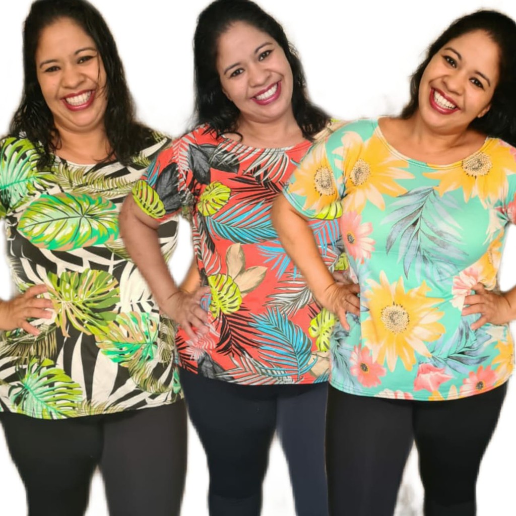 Kit Lote 3 Blusas Camisão T-Shirt Tapa Bumbum Vest Legging Plus Size Moda Grande