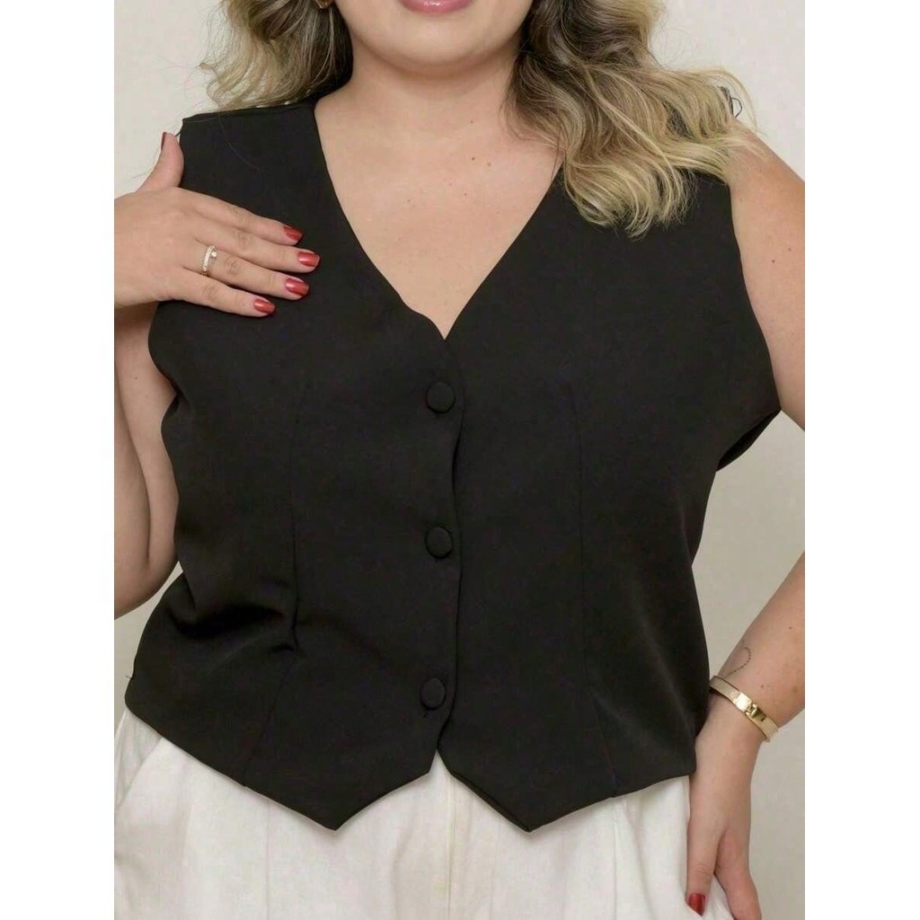 EXTRA TAMANHOS COM PLUS SIZE COLETE Alfaiataria Feminina Casual Com 3 Botões Social