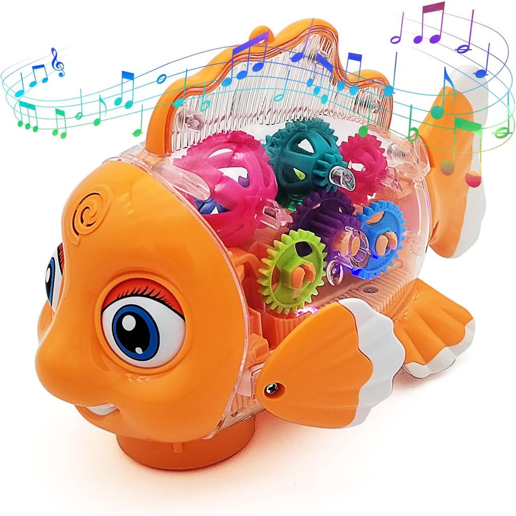 Tipmant Cute Electric Fish Toy Electronic Goldfish Animal Vehicle Car Auto Driving, Transparent Gears, Music, Luminous L