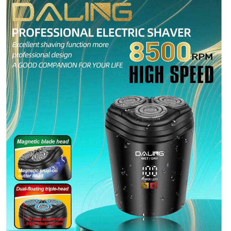 Professional Shaver com três lâminas rotativas totalmente à prova d'água Body Built-in Digital Display DALING DL-9298