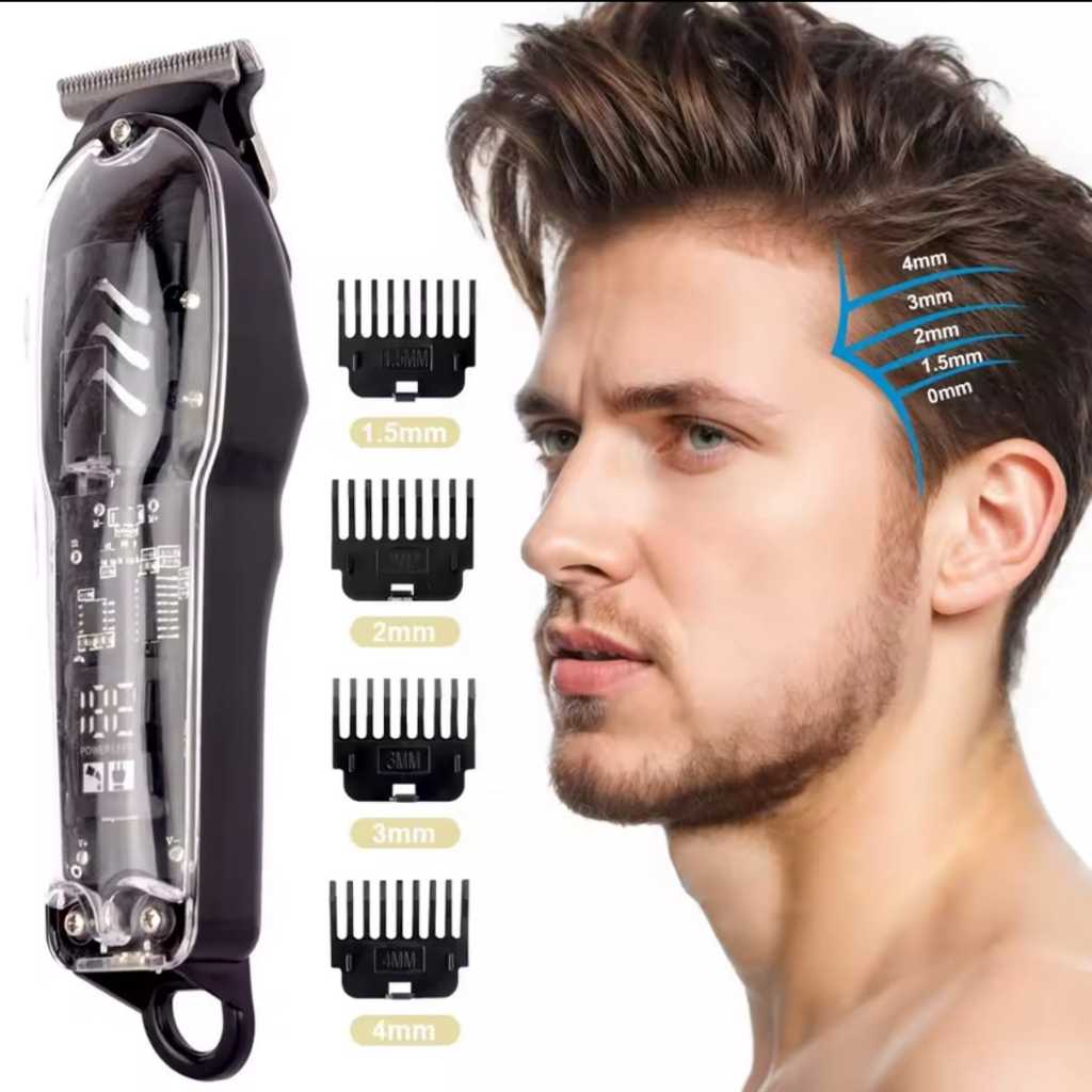 Maquina de Cabelo Professional Elétrico Recarregável com Display Digital Transparente 8073