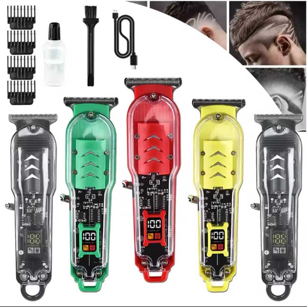Maquina de Cabelo Professional Elétrico Recarregável com Display Digital Transparente 8073