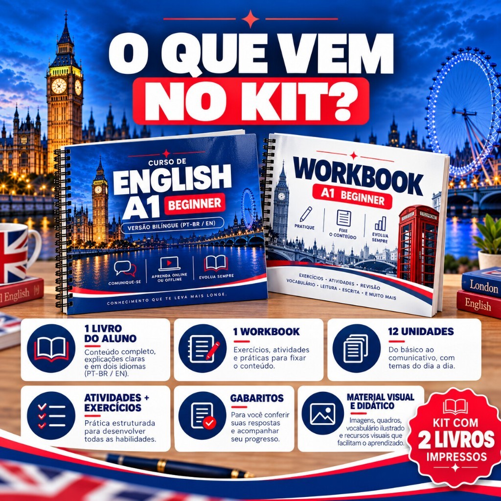 Kit Inglês A1 Beginner + Workbook | 2 Livros A4 Espiral | JP English