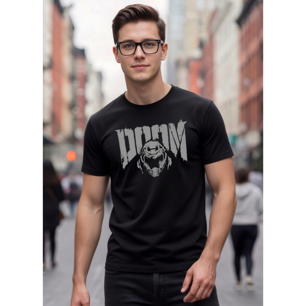Camiseta Doom Gamer Jogo Camisa Retrô Modelo Masculino