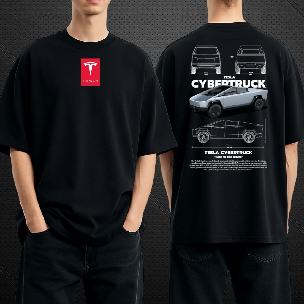 Camiseta Oversized Tesla Cybertruck Algodão Blusa Masculina Camisa Larga Streetwear