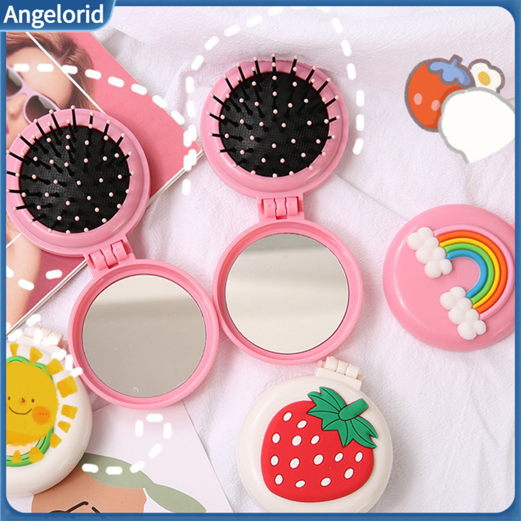 Foldable Pocket Comb Folding Portable Hair with Mirror Mini Air Cushion Massage Brush – Travel-friendly Makeup for Hom
