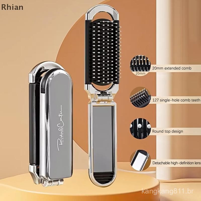 [Rhian] Hair Brush Foldable Massage Comb Anti-static Portable Travel Girl's Combs With Mirror COD