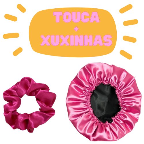 12 Toucas de Cetim Dupla Face com Regulador + 12 xuxinhas de cetim