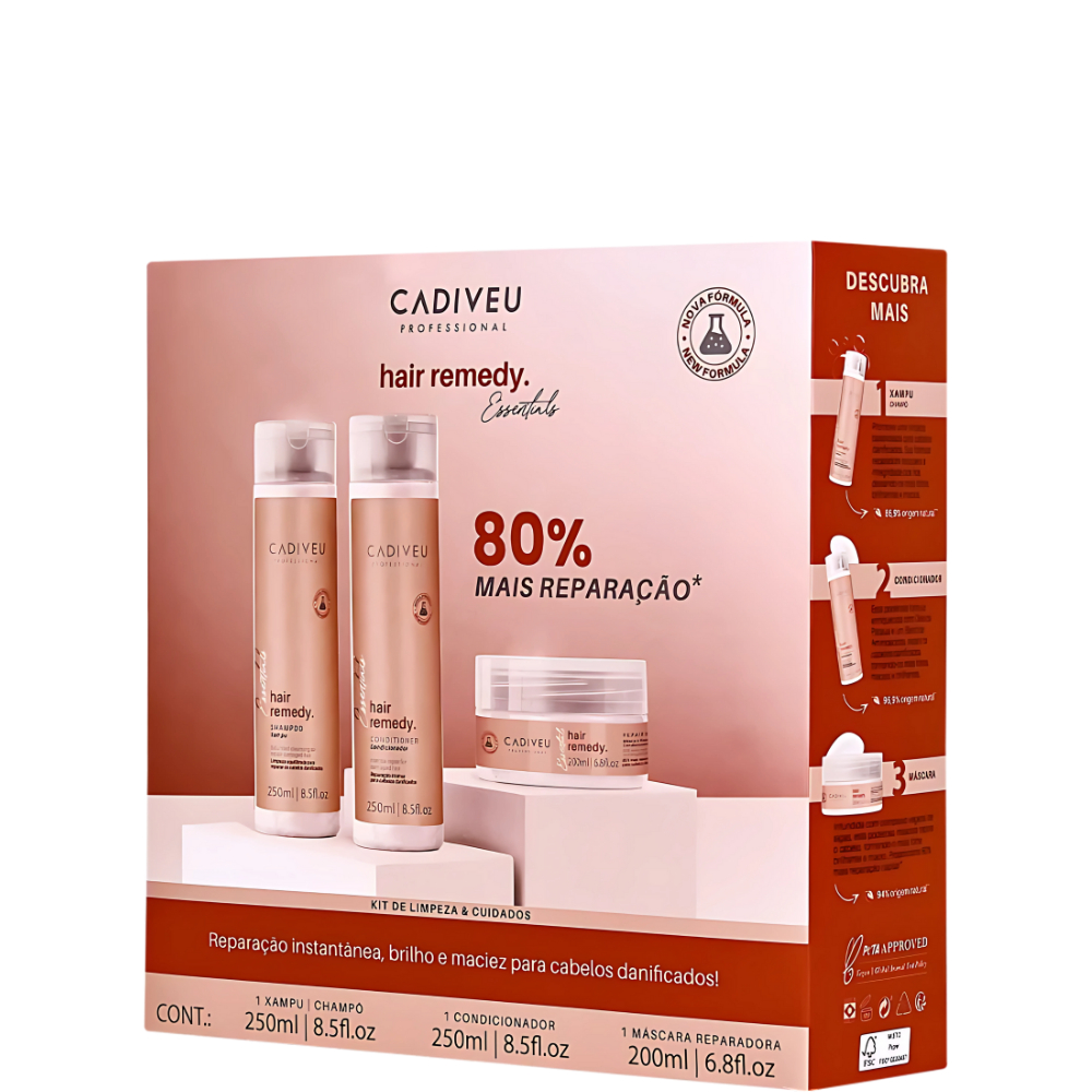 Kit Cadiveu Professional Essentials Hair Remedy Home Care (Shampoo 250ml + Condicionador 250ml + Máscara 200ml)