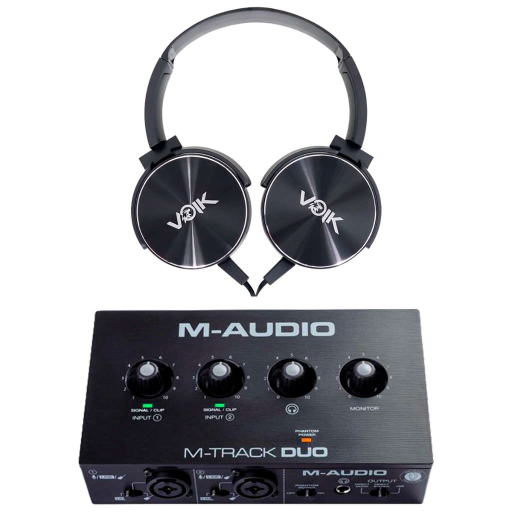 INTERFACE DE AUDIO 2CH C/PHANTOM PWR-USB + FONE DE OUVIDO OVER-EAR COM FIO EXTRA BASS VOIK