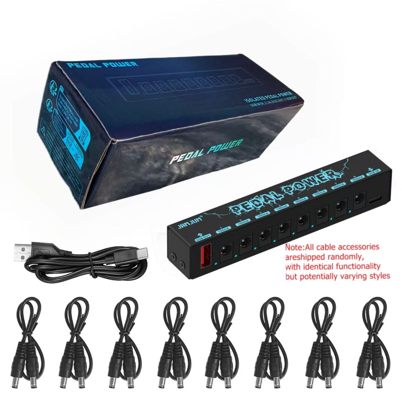 Fonte de Energia para Pedaleira de Guitarra 8 Saídas de CC Isoladas 9V 100mAh ou 300mAh Saída USB 5V Portátil