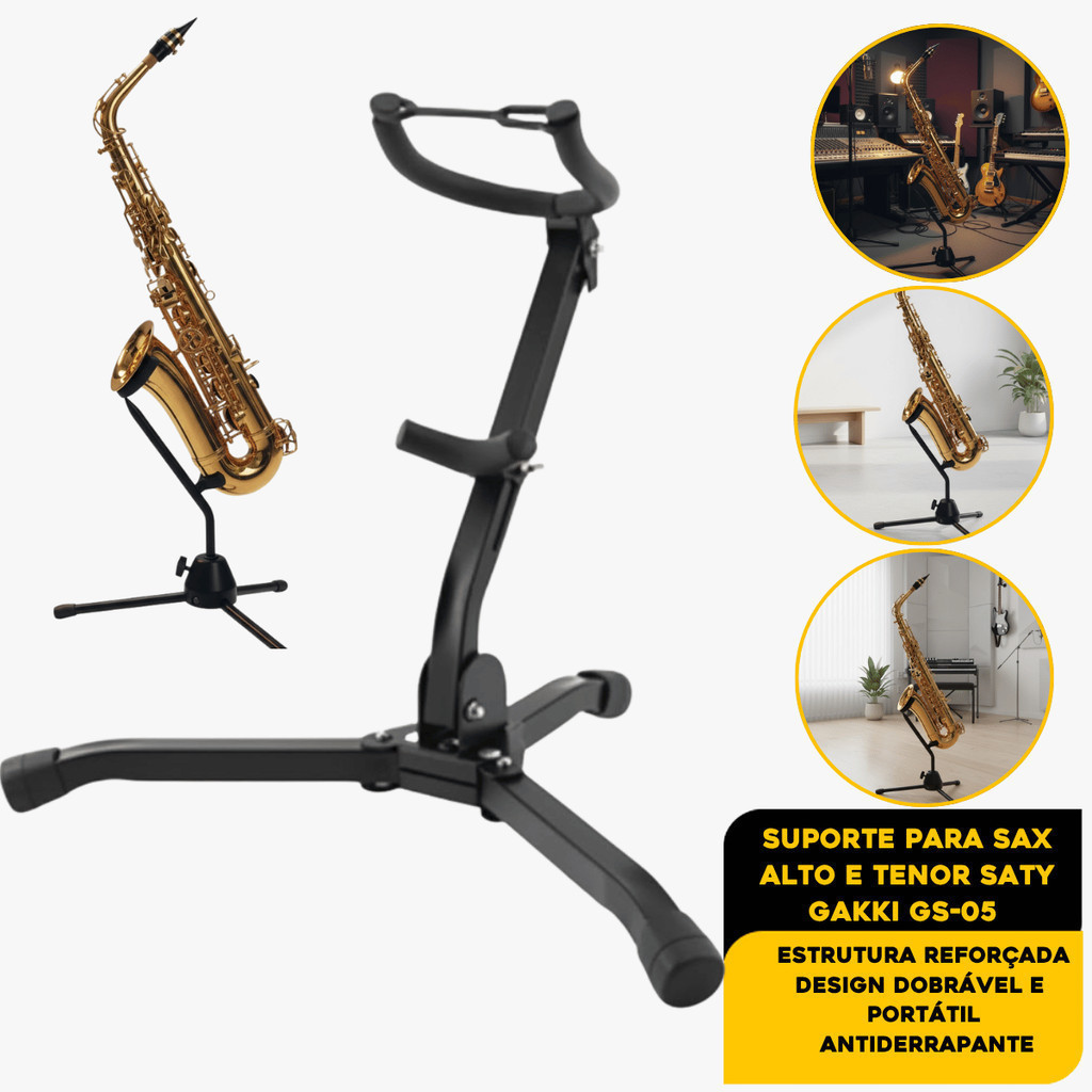Suporte Chão Sax Estante Reforçada Saxofone Portátil Bertô Preto Premium