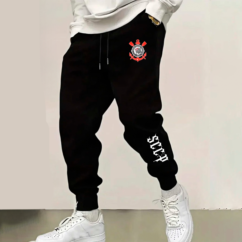 Calça moletom unissex em algodão premium slim fitness gym timão gavião arte exclusiva