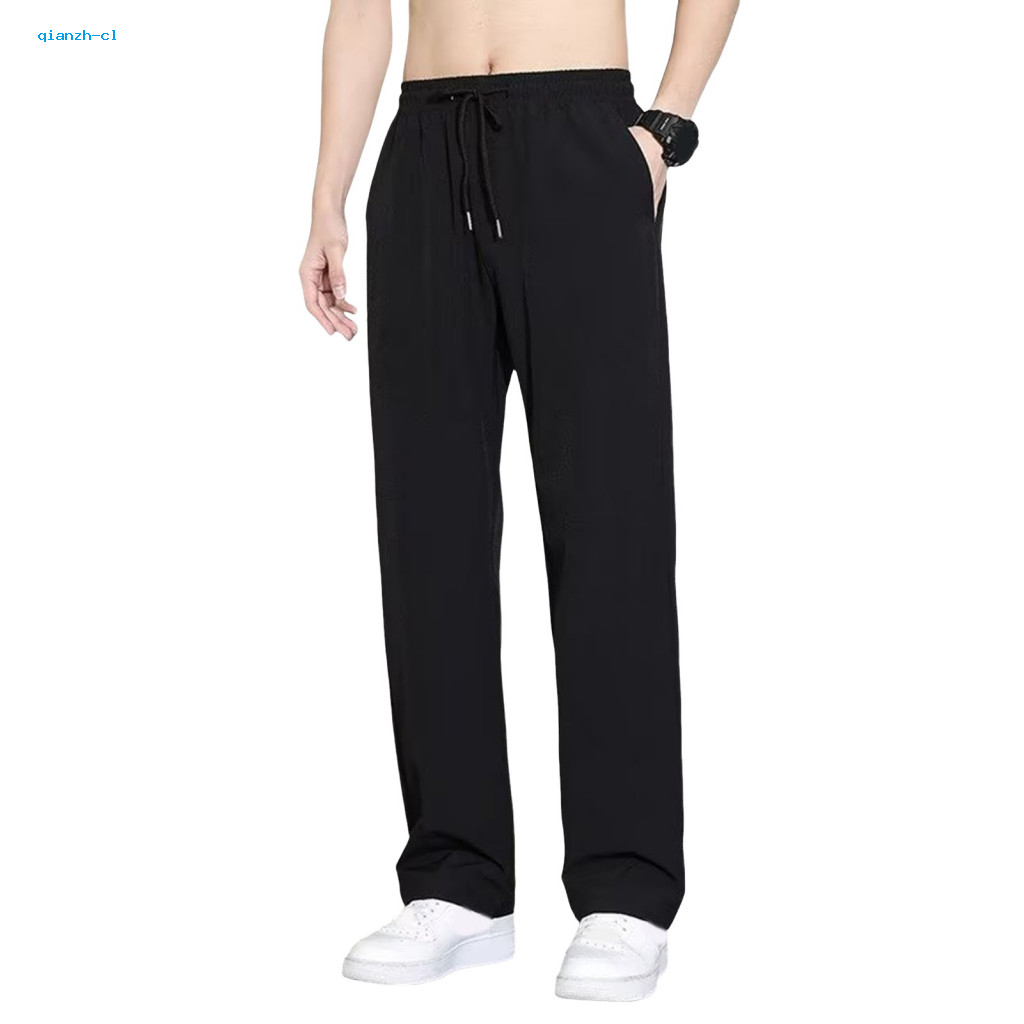 Straight Leg Trousers Men Casual Men's Ice Silk Quick-dry Jogger Pants Elastic Waist Drawstring Slim Fit Gym Training Sw