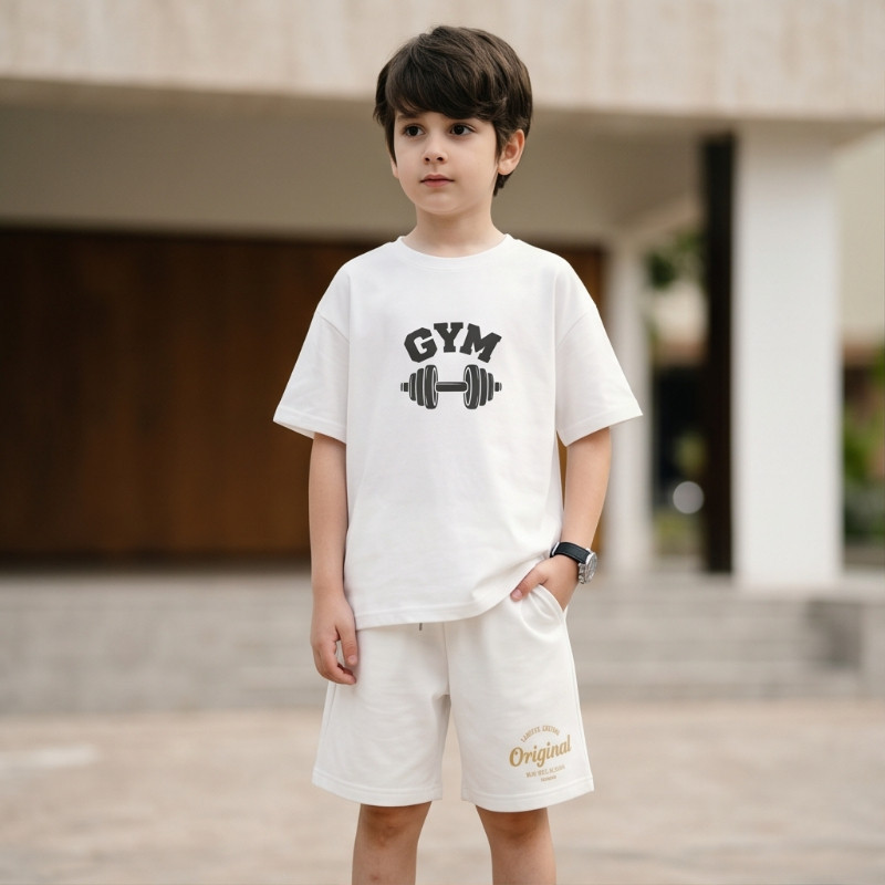 Conjunto De 2 Peças De Camiseta E Shorts De Algodão De Alta Qualidade Para Meninos 