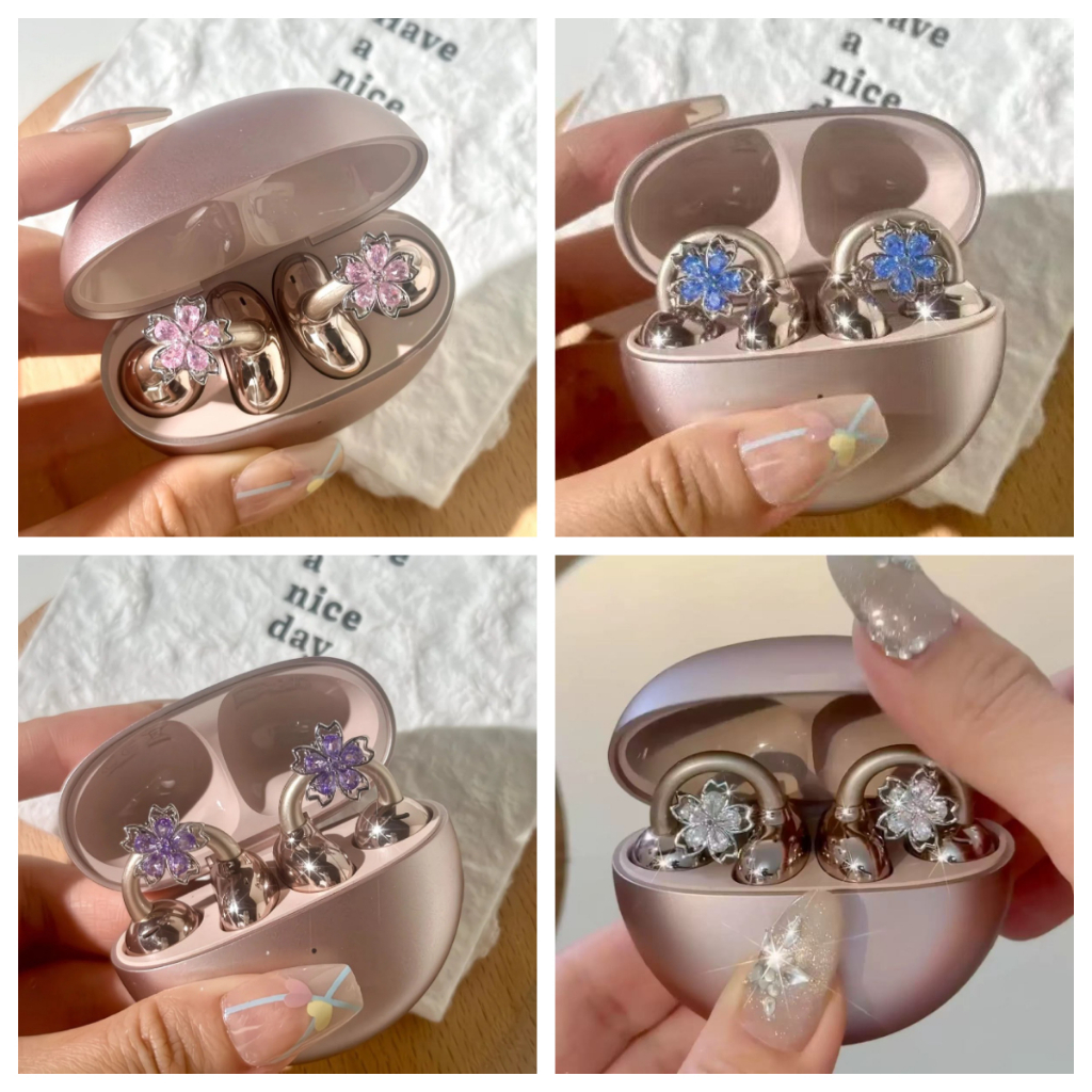Clipe De Orelha Flor Para Fone FreeClip , Charme De Strass Brilhante , Acessório Decorativo