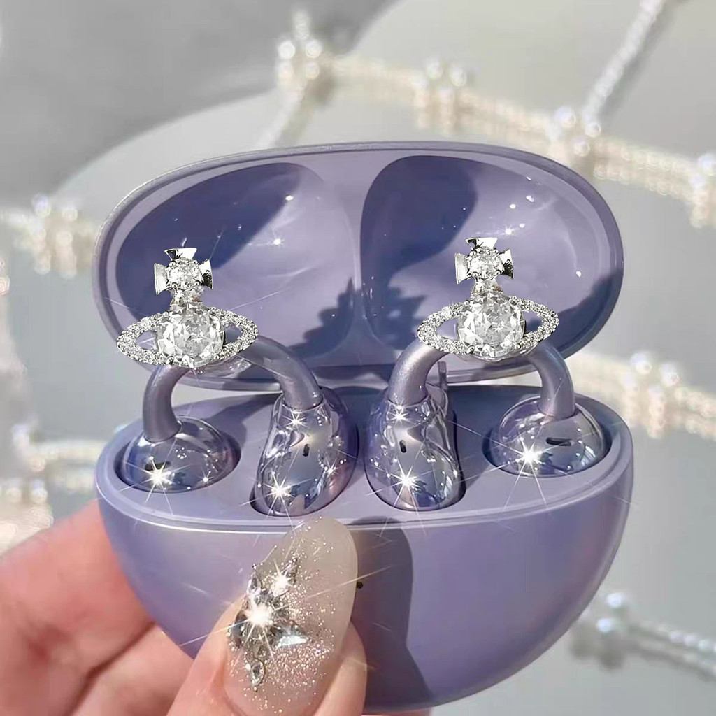 1 Par De Clipe De Orelha De Planeta Estrelado Para Fones De Ouvido Sem Fio FreeClip Fivela De Diamante Removível DIY Pre