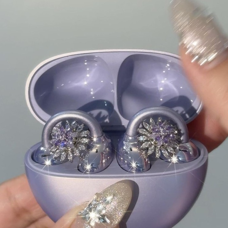 1 Par De Clipe De Orelha De Floco De Neve Roxo Brilhante Para FreeClip E Em Fones De Ouvido Fivela De Diamante Removível