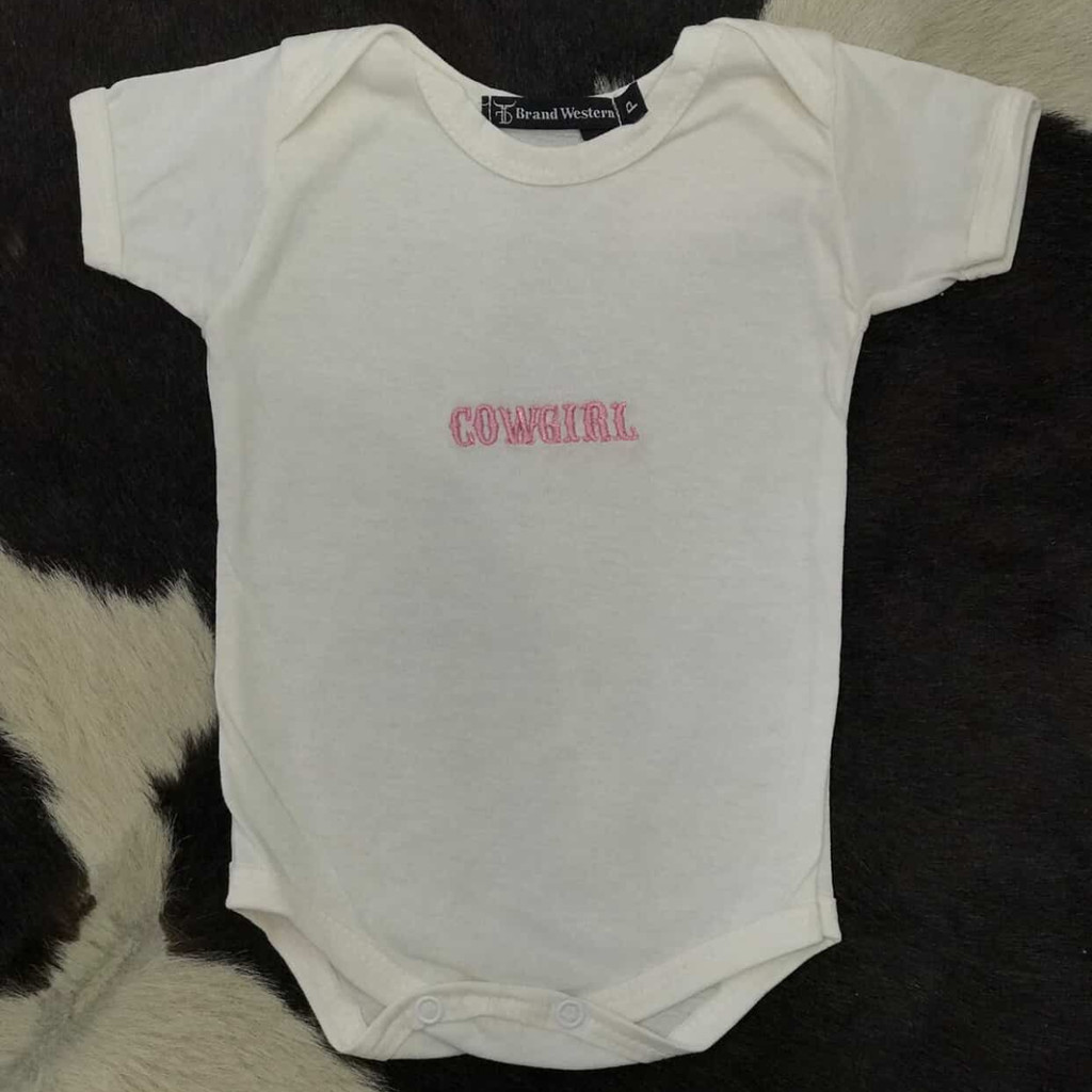 Body Bebe Brand Western Branco Logo Rosa