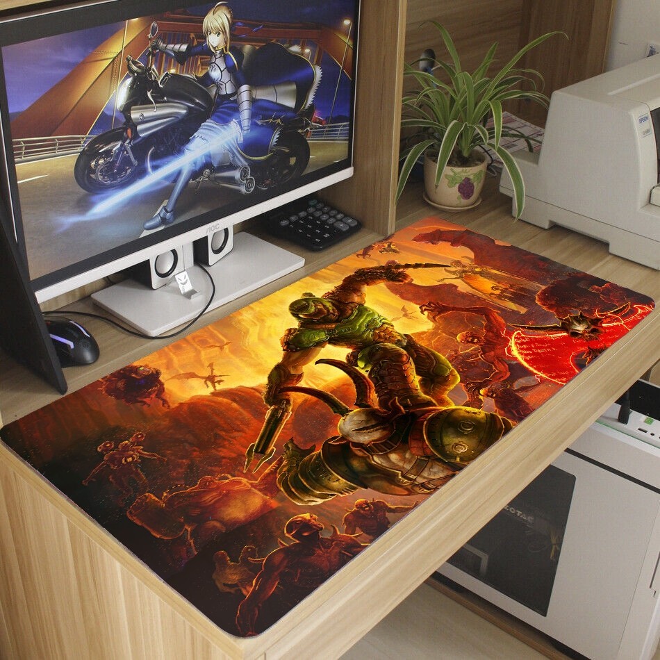 Mouse pad D00M ETERN Antiderrapante diversas estampas 80x35 cm borda costurada