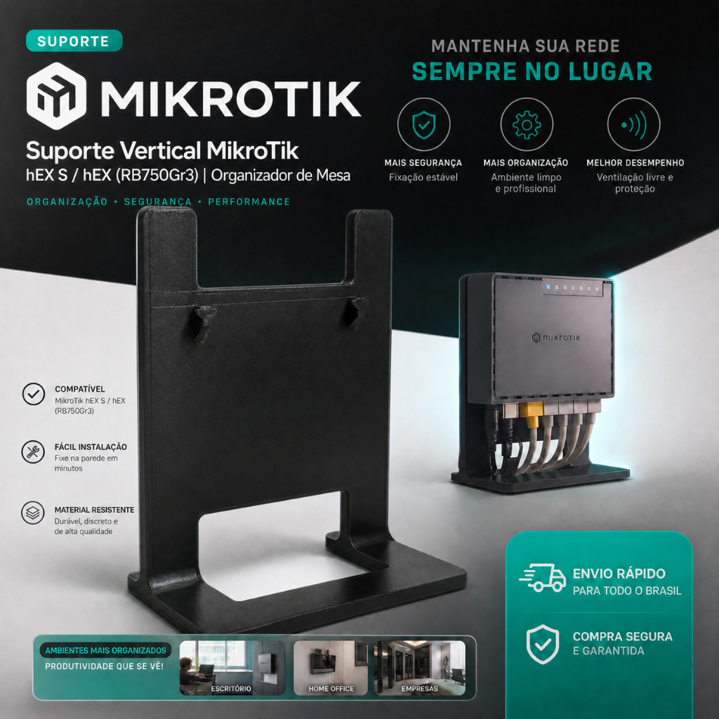 Suporte Router Mikrotik RB750GR3 hEX Organizador Vertical Mesa