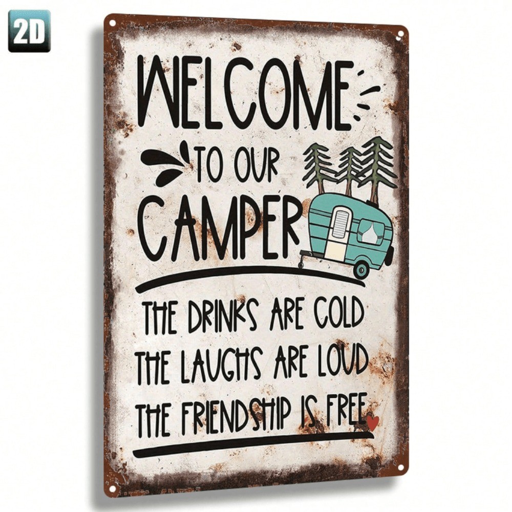 CIFbuy 8x12in Vintage Camper Van Metal Sign , 2D Flat Tin Plate-Bebidas Geladas , Riso Alto , Citação De Amizade Gratuit