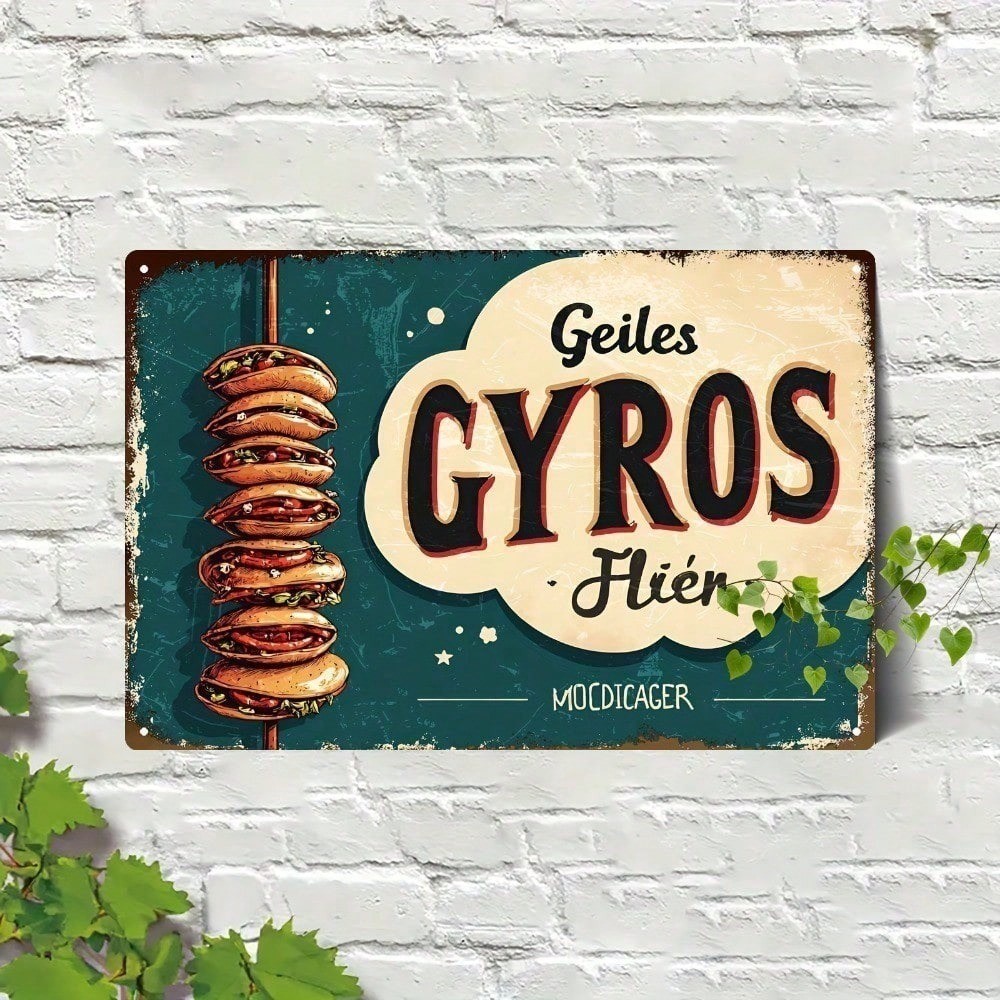 CIFbuy Retro Gyros Espeto Sinal De Metal 8x12in Vintage Food Tin Plate Cozinha