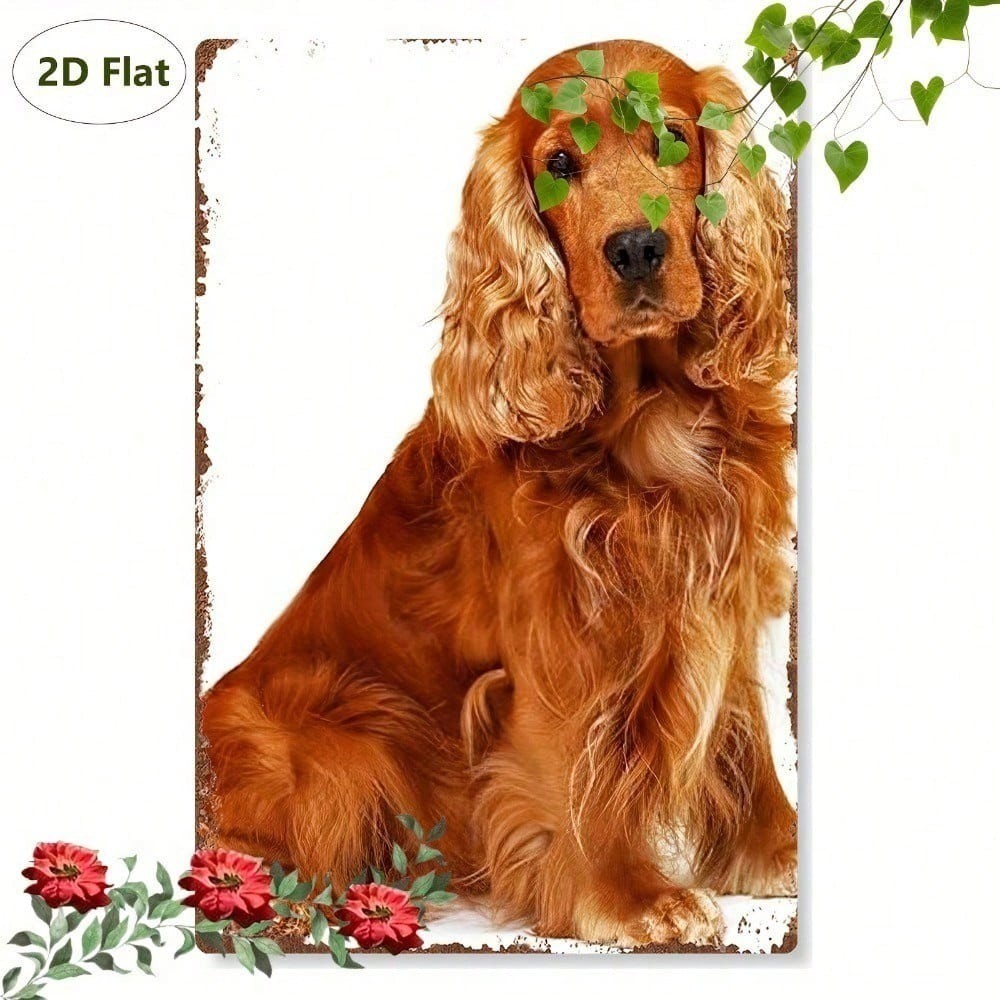 CIFbuy Vintage Cocker Spaniel Metal Wall Art 2D Floral Dog Plate Farmhouse Cafe Bar Decor