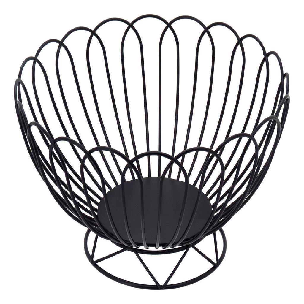 Fruteira Centro de Mesa Decorativa 14x23x23cm Metal Preto com Pé