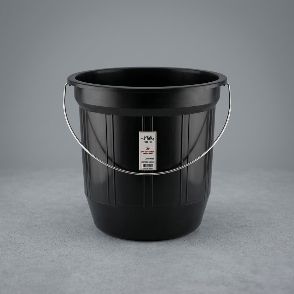 Balde de Plástico 7,5L Preto com Alça de Metal Kit 10 Peças Resistente Multiuso