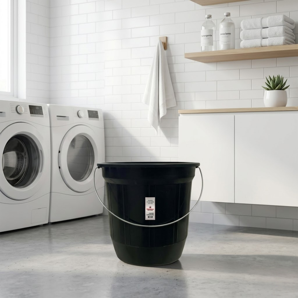 Balde de Plástico 7,5L Preto com Alça de Metal Resistente Multiuso