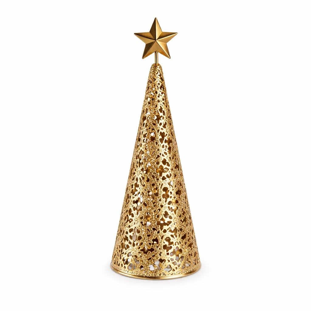 Árvore Decorativa Metal Vazada c/ Estrela Dourada 9x28cm
