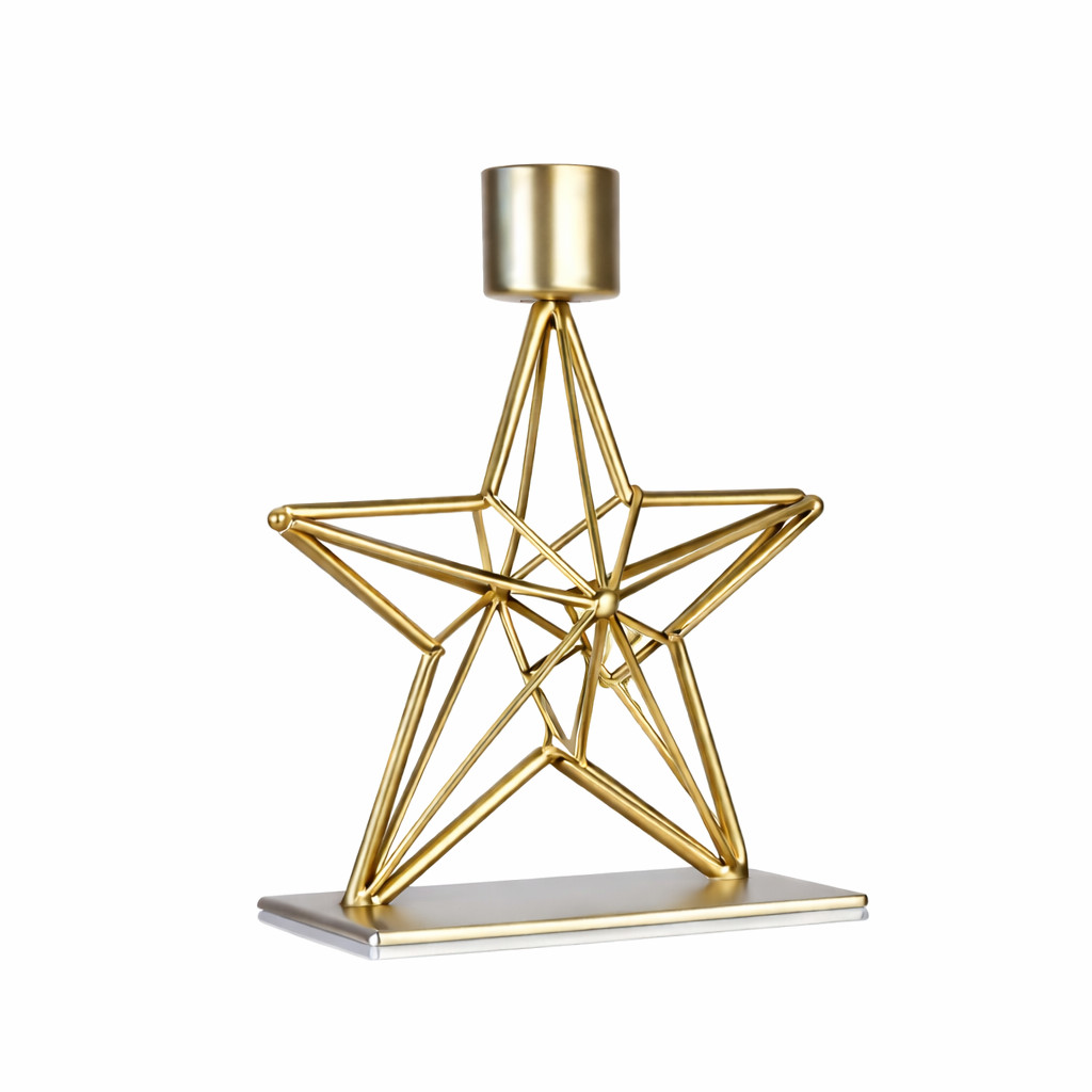 Castiçal em Metal Estrela 3D Dourado 10x5x12,5cm
