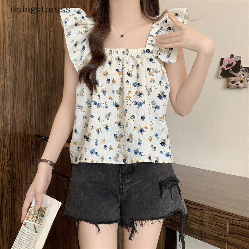 Estilo Pastoral Floral Novo Fresco Feminino Sem Mangas Temperamento Design Colete Solto Curto Suspender Topo Verão