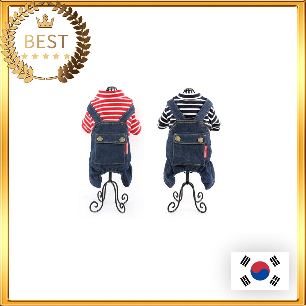 [Dog-I] Denim Pocket Suspenders All-in-One Dog Clothes / Suspensórios De Bolso De Ganga Roupas Para Cães/Camiseta Cachorros