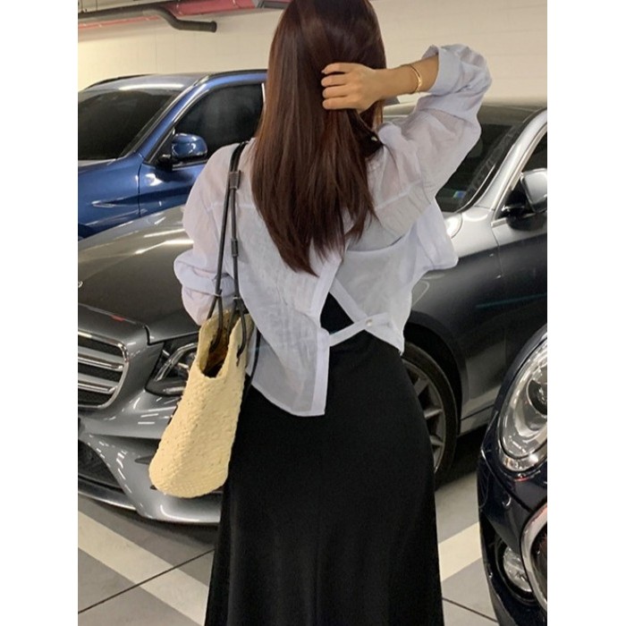 Suspender saia exterior Cardigan verão fino ar condicionado camisa xale blusa protetor solar roupas senhoras camisa High