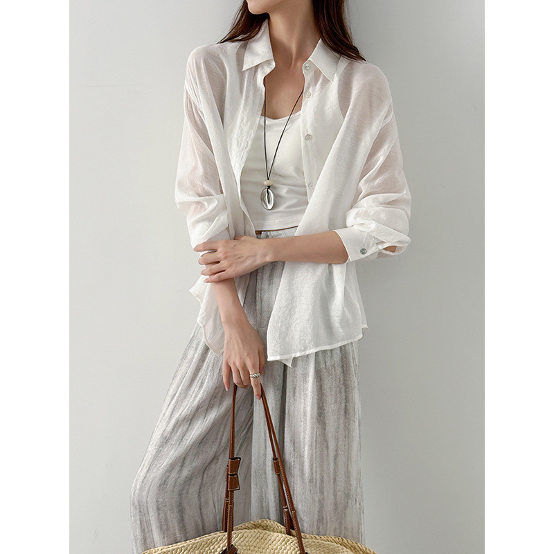 Women's summer thin Tencel sunscreen shirt with hollow back, cardigan jacket with suspenders, high-end top