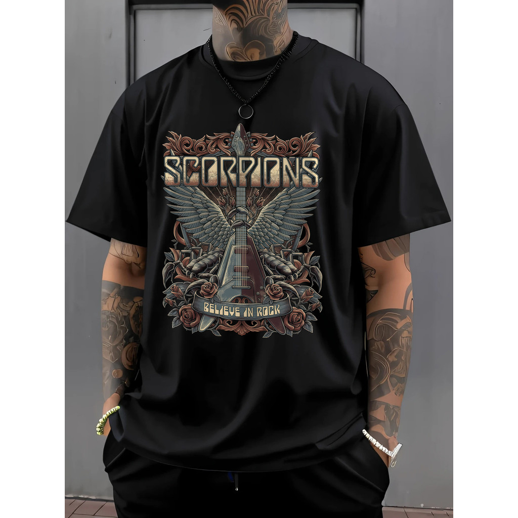 Music.Soul Camiseta Unissex Scorpions 1975 Tour Born to Fly Eagle Mechanical Heavy Metal Vintage