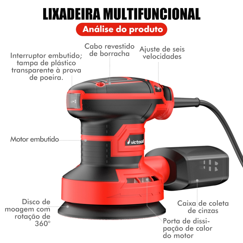 5 Inch Electric Eccentric Sander 6 Speed Adjustable Woodworking Polishing Sanding Machine BR
