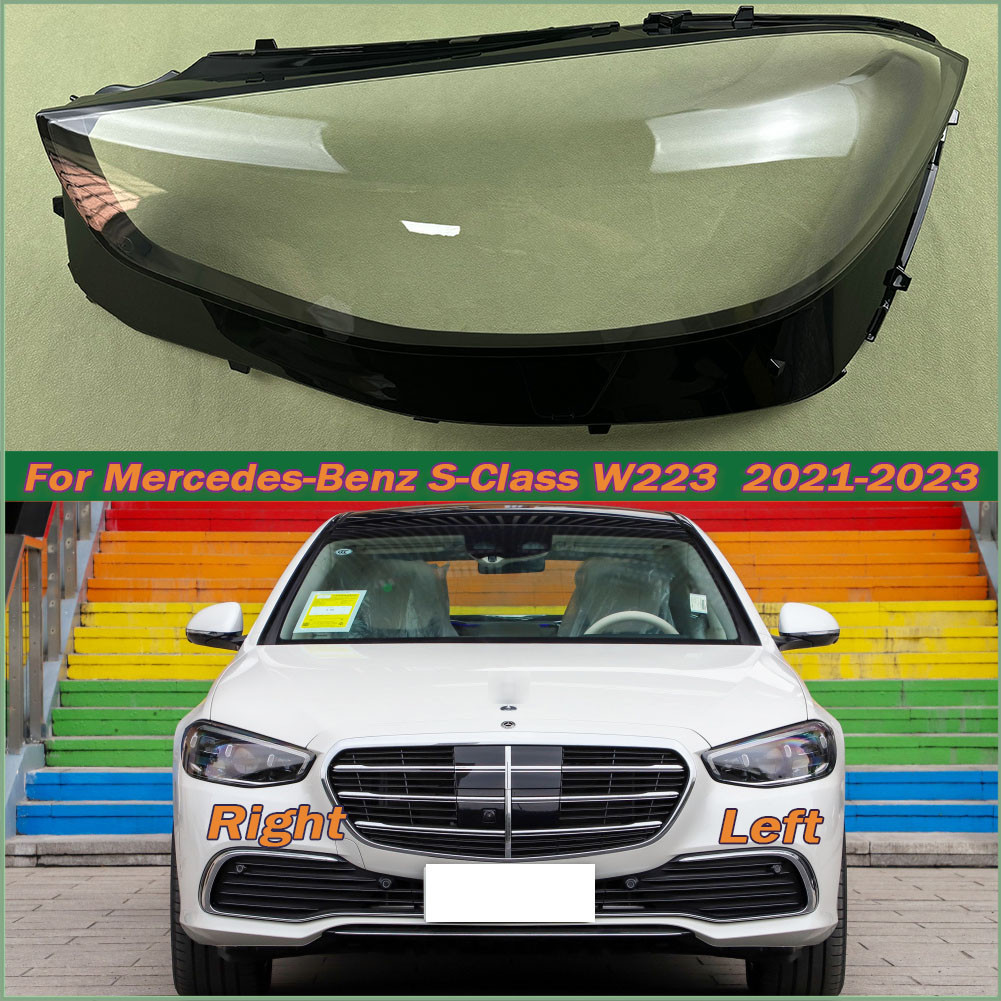 Para Mercedes-Benz S-Class W223 S320 S450 S500 2021-2023 Capa Do Farol Dianteiro Lâmpada Escudo Máscara Abajur Lente Ple