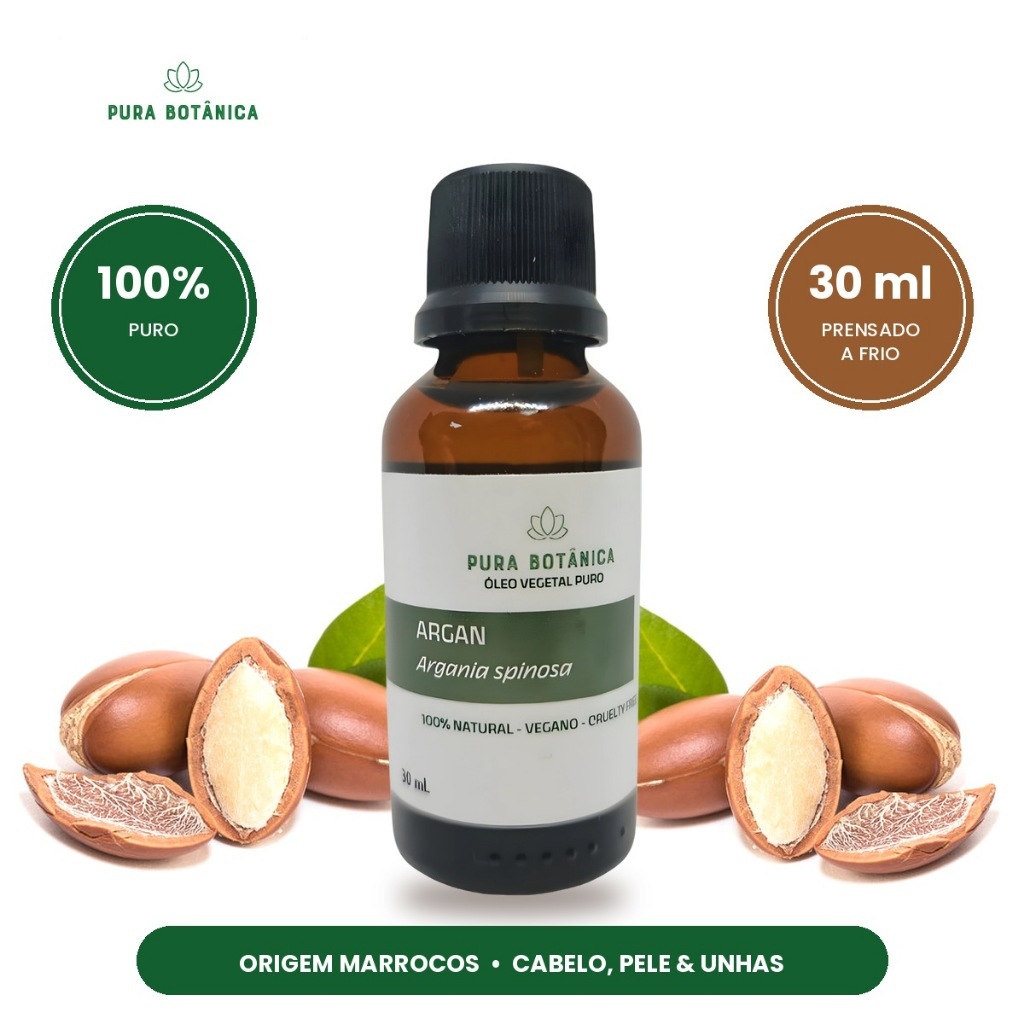 Óleo de Argan Marroquino 100% Puro 30ml Prensado a Frio Cabelo Anti Frizz Umectação Finalizador Pele Rosto Unhas