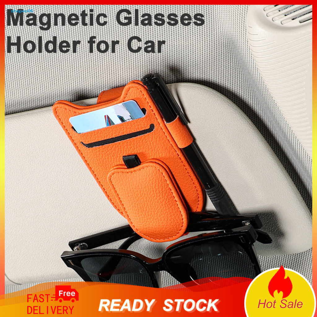Magnetic Sunglasses Mount Faux Leather Clip Universal Car Visor Organizer for Cards Holder for Most for Southeast