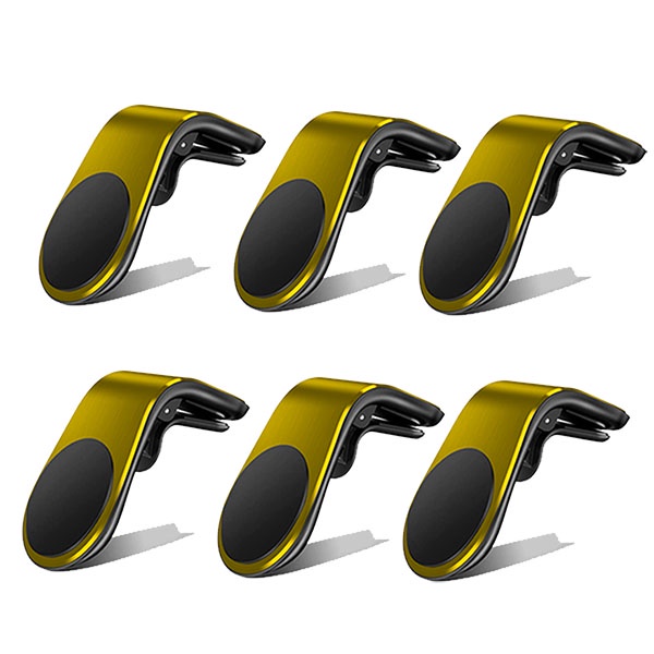 Kit 6 Suporte Adaptador Magnético Veicular Universal Clip Car Holder Para Painel De Carro Tipo L  - DOURADO