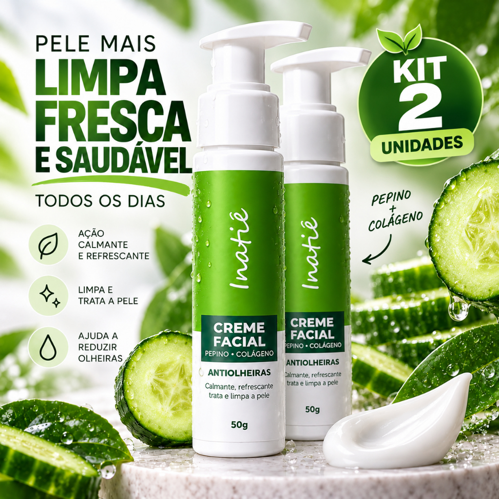 Kit 2 Hidratantes Antiolheiras Creme Facial Pepino Colágeno Hidratação Profunda 50g